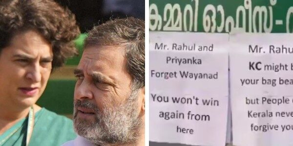 kerala congress poster against priyanka and rahul gandhi in Wayanad