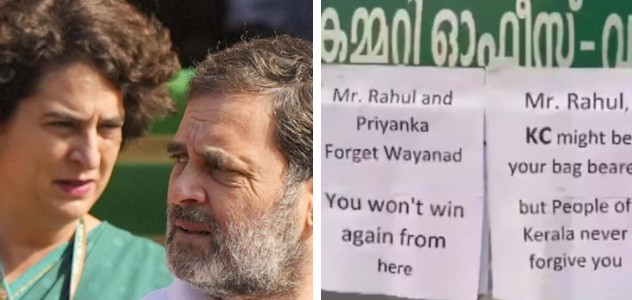 kerala congress poster against priyanka and rahul gandhi in Wayanad