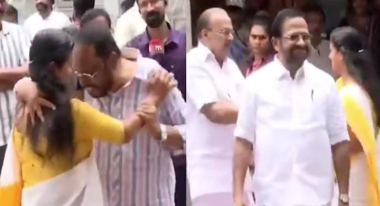 kerala congress leader tried to hug new lady MLA forcefully