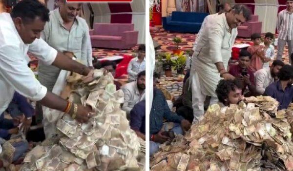 Gujarat bhajan singer viral video of buried under cash
