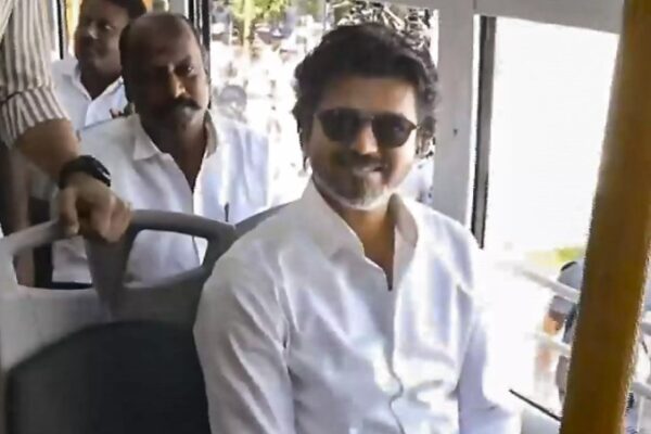 Cm vijay flags off 300 new buses takes small ride