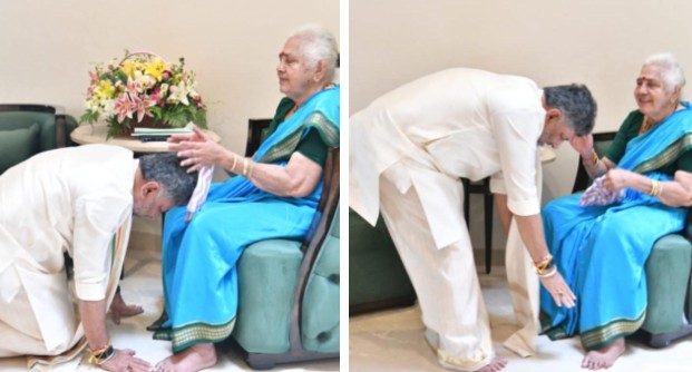 DK Shivakumar takes blessings of mother and dh devegowda bsy