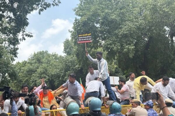 Punjab Paper Leak BJP Stages Massive Protest Outside AAP Delhi Office