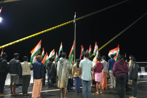 Tricolor Unfurled In The Dark Prasanna Kerekai Performs Unique Night Flag Hoisting On Sagara sigandur Bridge independence day