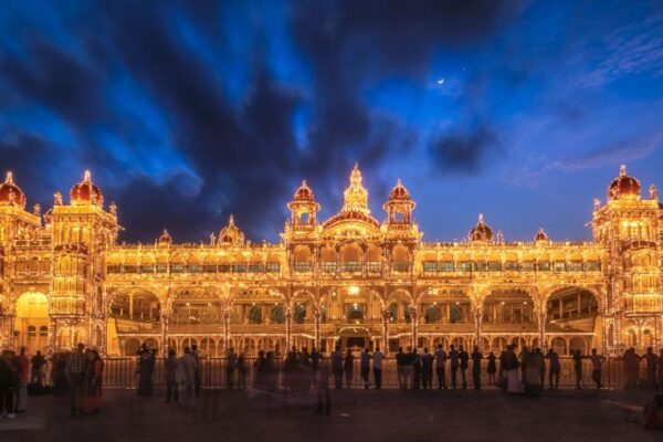 Celebrating 100 Days of dk shivakumar government Mysuru Palace Lit Up with Colorful Lights and LED Displays