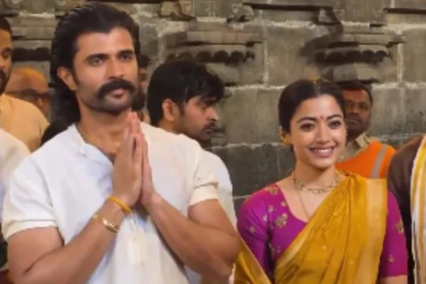 Rashmika Vijay Deverakonda Spotted in Traditional Attire at Tirupati Temple Ahead of Ranabaali Release