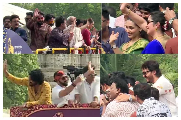 Historic First at Mysuru Dasara Procession Top sandalwood celebrities greets Massive Crowds